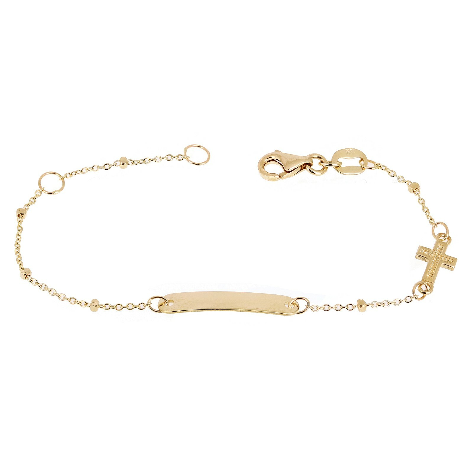 Italian 14k Yellow Gold Engravable Rosary Cross Baby Kids ID Bracelet 5.5″ 1.5g