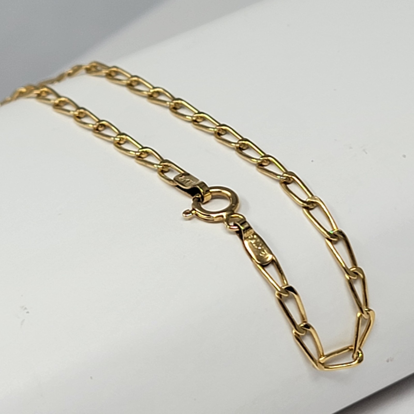 Vintage 12K Gold Filled Paper Clip Chain Bracelet 7″ 1/20 12K GF Spring Ring NOS