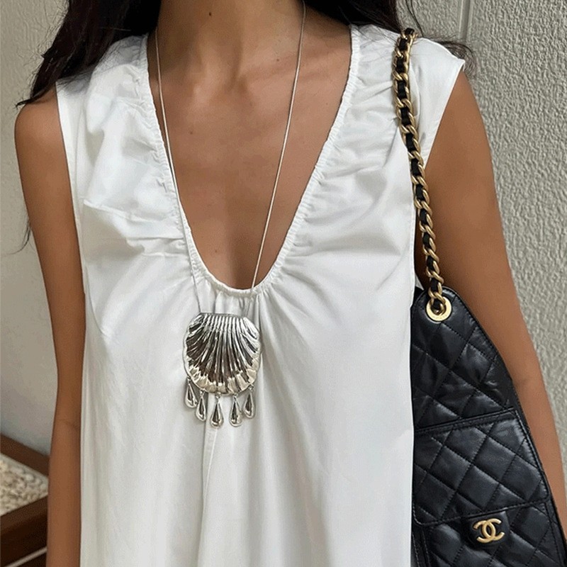 Women Vintage Large Shell Tassel Water Drop Pendant Necklace Statement Jewelry