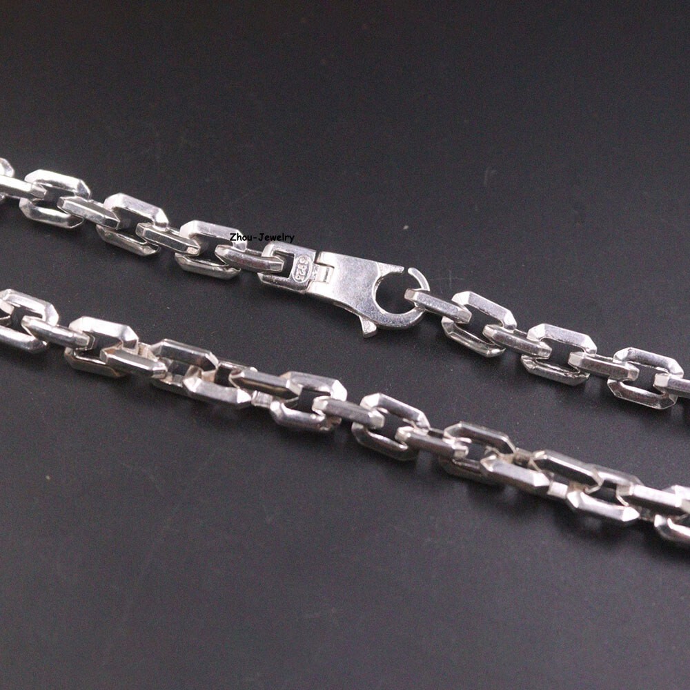 Real S925 Sterling Silver Chain Men 6mm Square O Link Necklace 68-69g 23.6inch