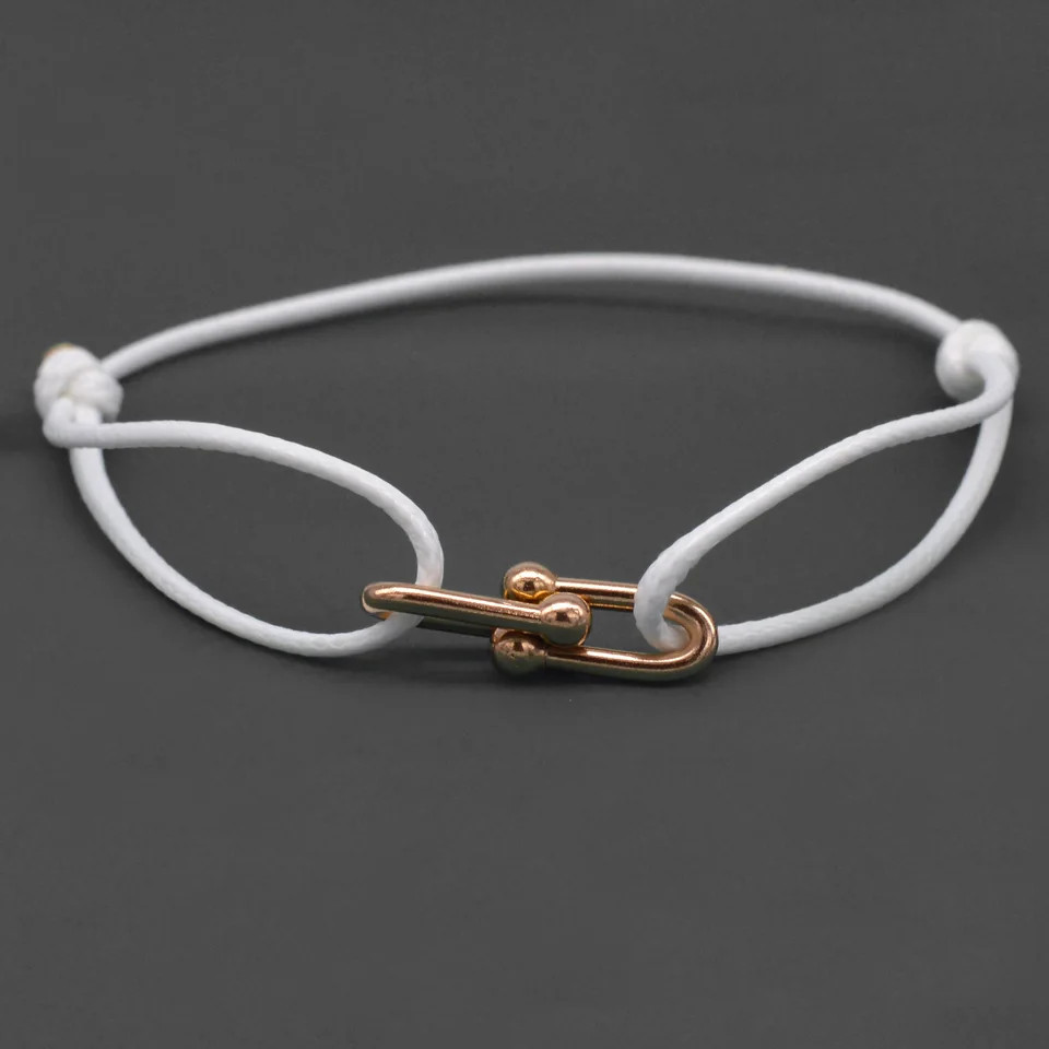 Bamboo Horseshoe Buckle Bracelet Braided Ribbon Adjustable Rope Jewelry