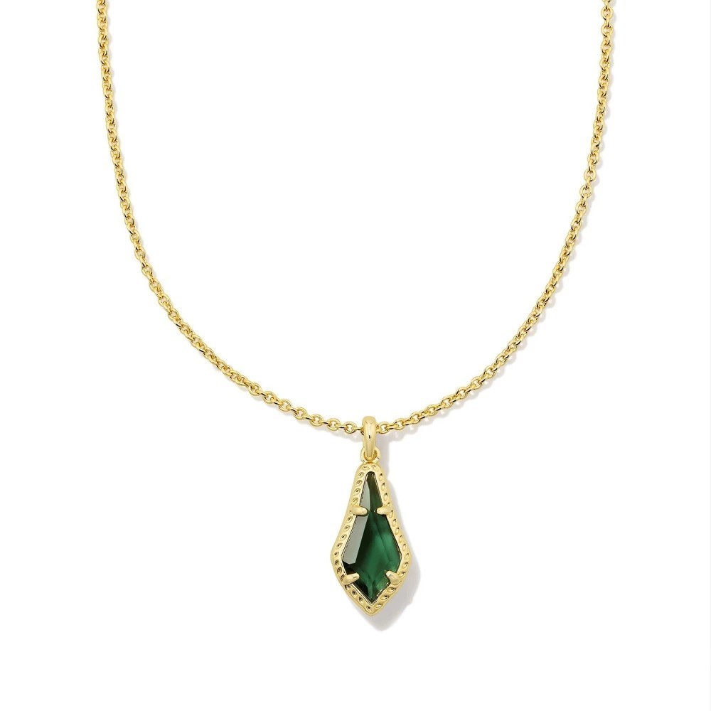 Kendra Scott Jesse Pendant Necklace Forest Green 14K Gold Over Brass NWT