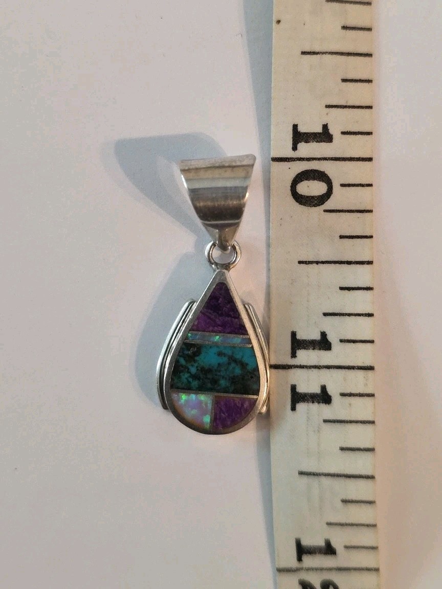 N.A. Navajo Pendant Sterling Silver Sugulite Turquoise And Opal Signed