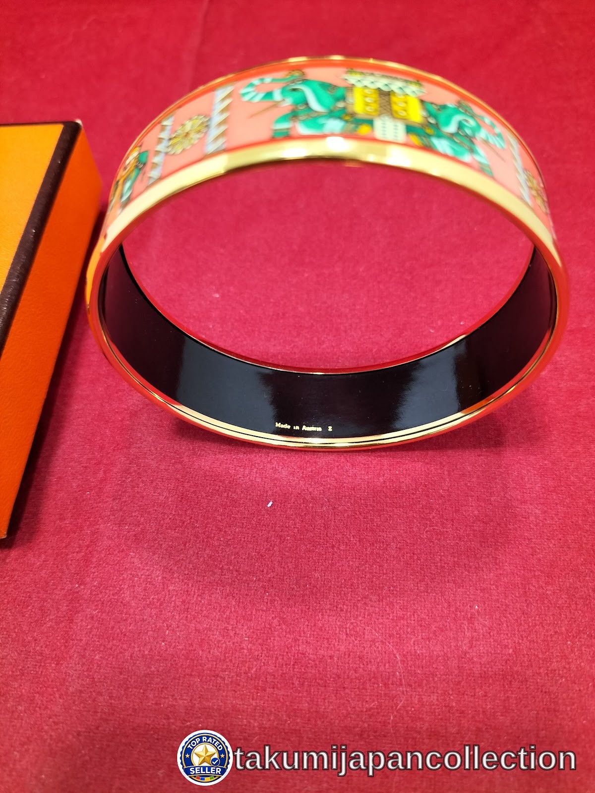 Hermes Enamel Bangle GM Elephant Design Bracelet 20cm #M-603