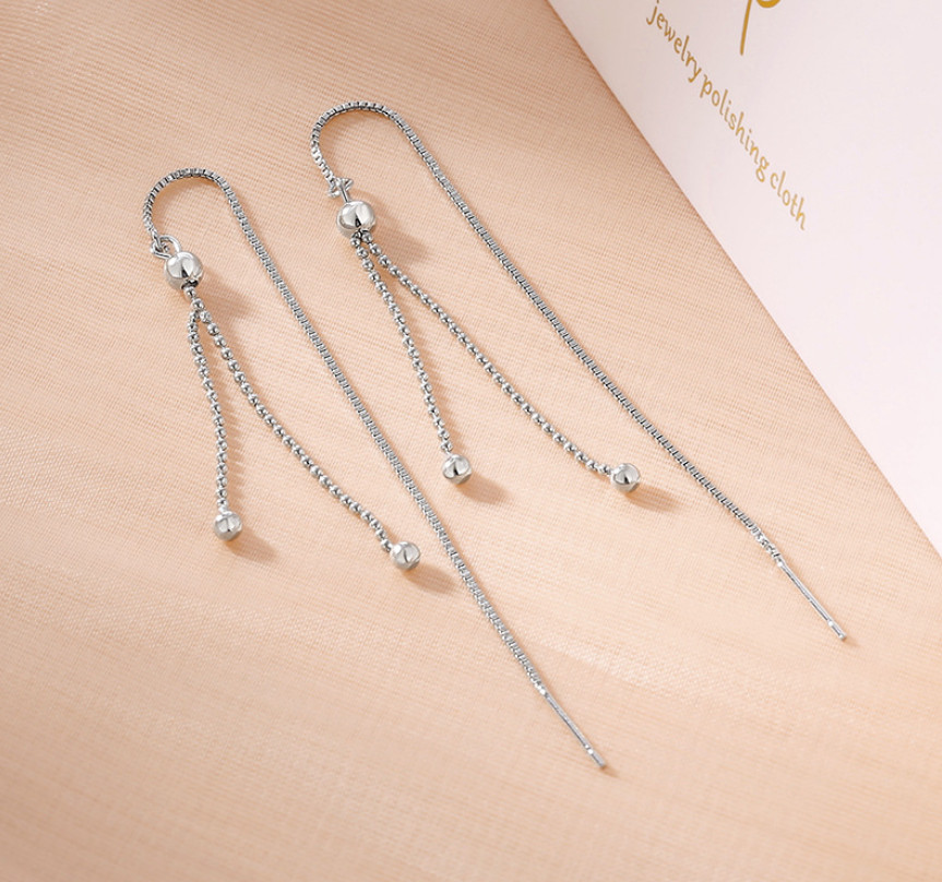 Sterling Silver Plated Tassel Threader Dangle Drop Earrings Bead Chain Gift I116