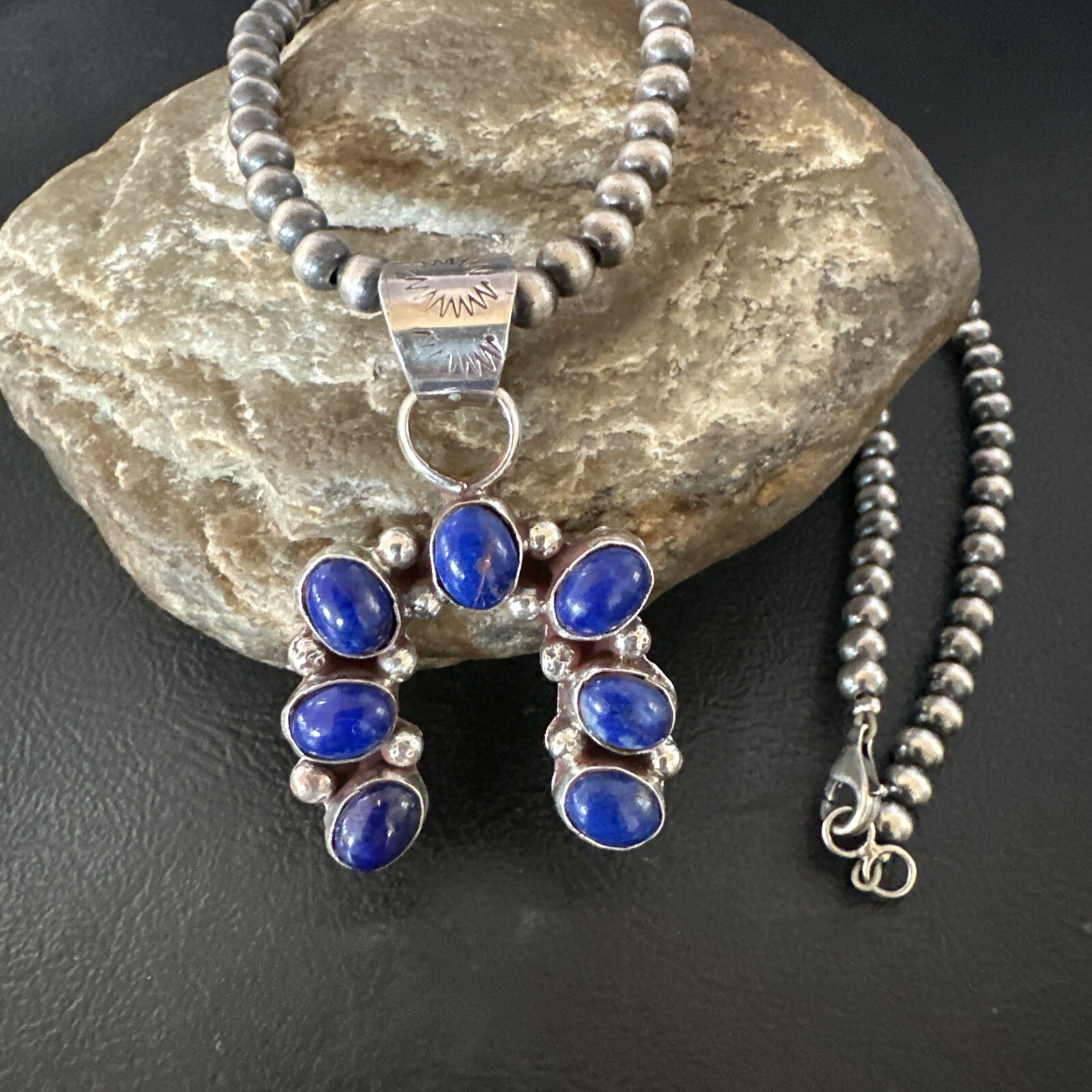 Horseshoe Naja Blue Lapis Pendant Navajo Sterling Silver Necklace 15752