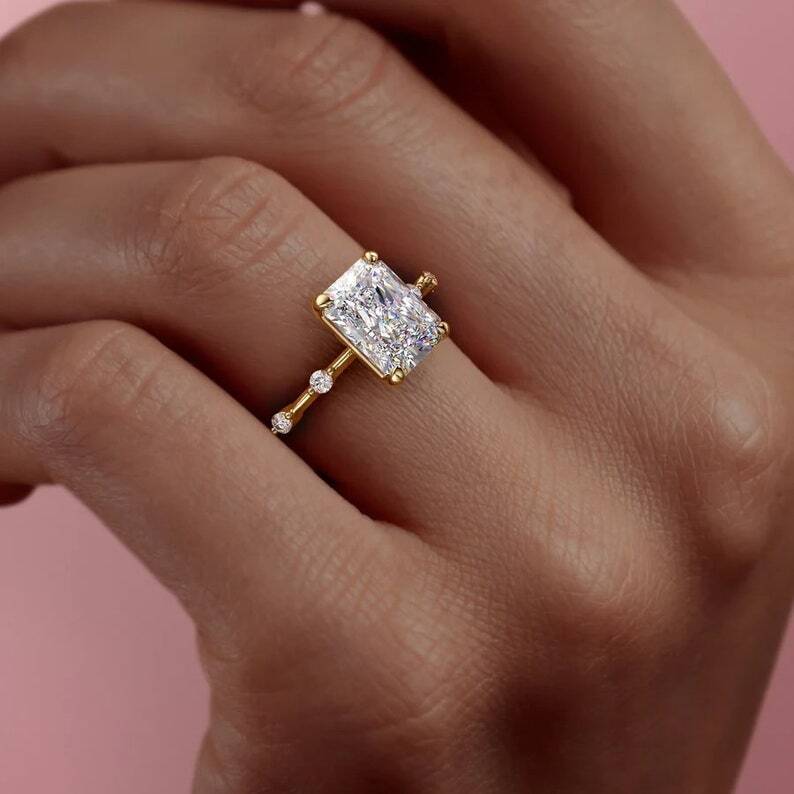 2.40 CT Radiant Cut Lab Created Moissanite 14K Solid Yellow Gold Engagement Ring