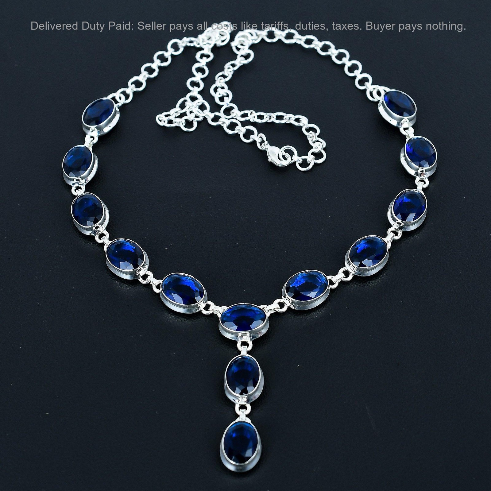 Oval Natural Iolite 925 Silver Wedding Anniversary Chain Ethnic Artisan Necklace