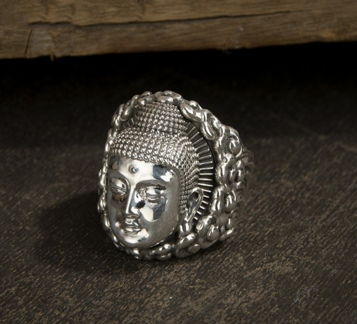 MENS Sterling Silver Buddha Buddhism Open Ring Size Fit All
