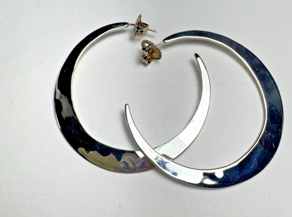 RLM Studio Sterling Silver 925 Hammered Crescent Hoop Earrings
