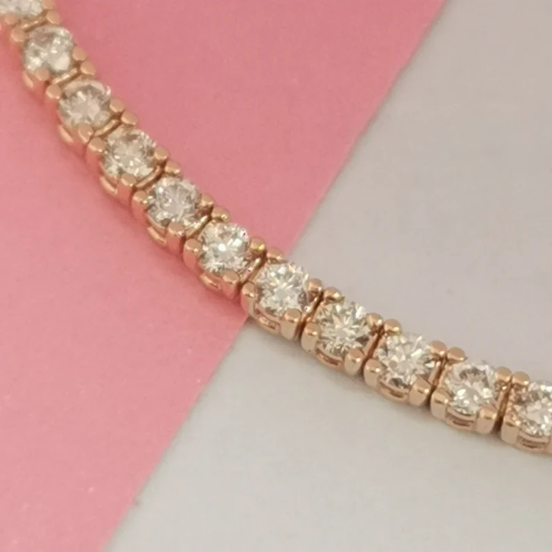 14k Yellow Gold Women’s Propose tennis Bracelet 6.60CT Round Cut Natural Diamond