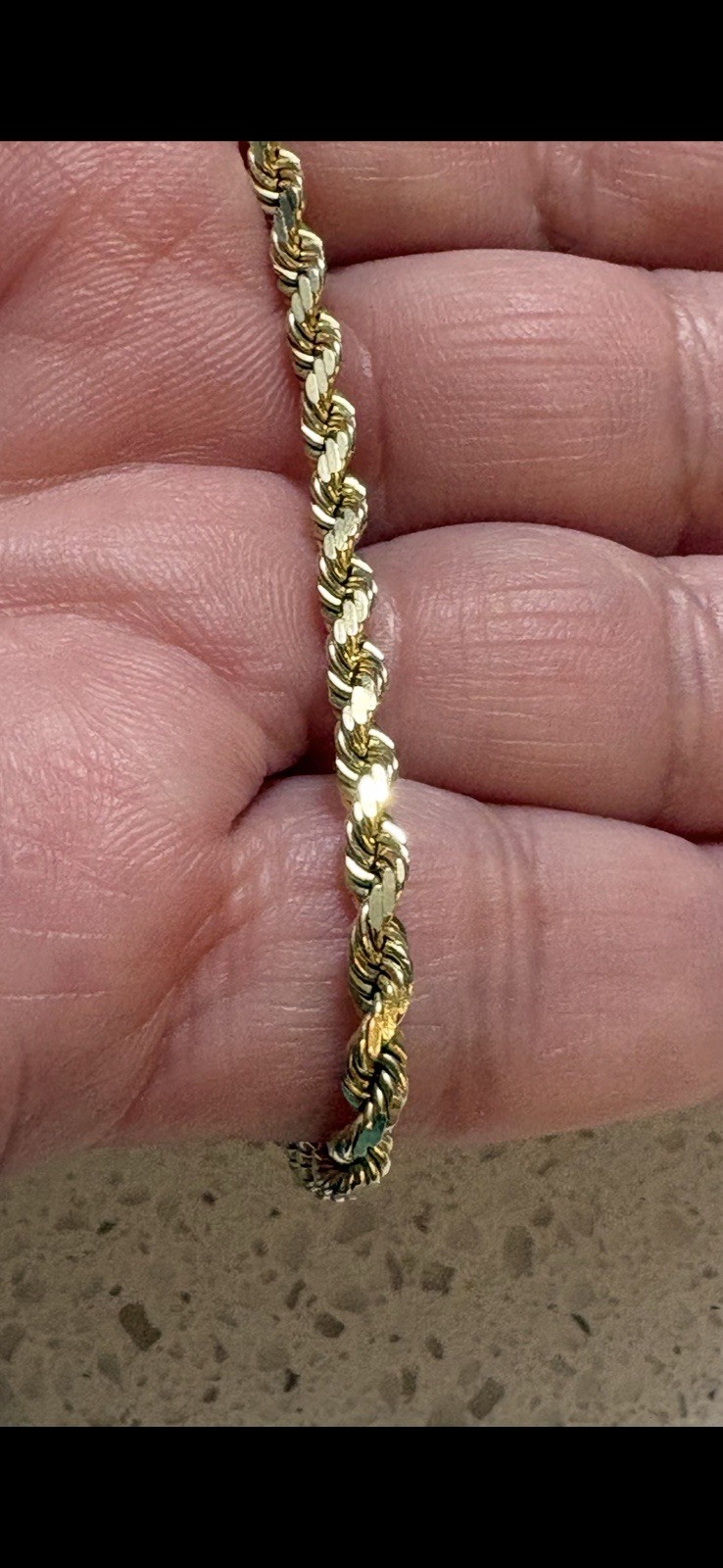 14k Y/G Solid Rope Bracelet 7” Barrel Catch With Safety Catch 6g Not Scrap