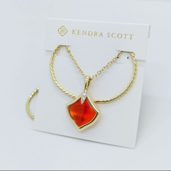 New Kendra Scott Joelle Gold Multi Strand Necklace in Orange Banded Agate