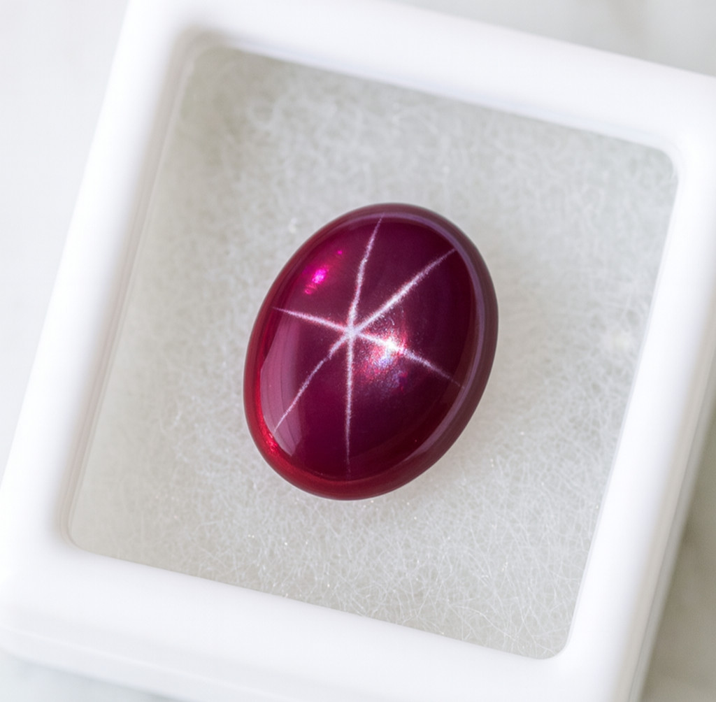 6Rays Asterism 10Ct Natural Deep Red Star Ruby Burma Myanmar Cabochon Gemstone