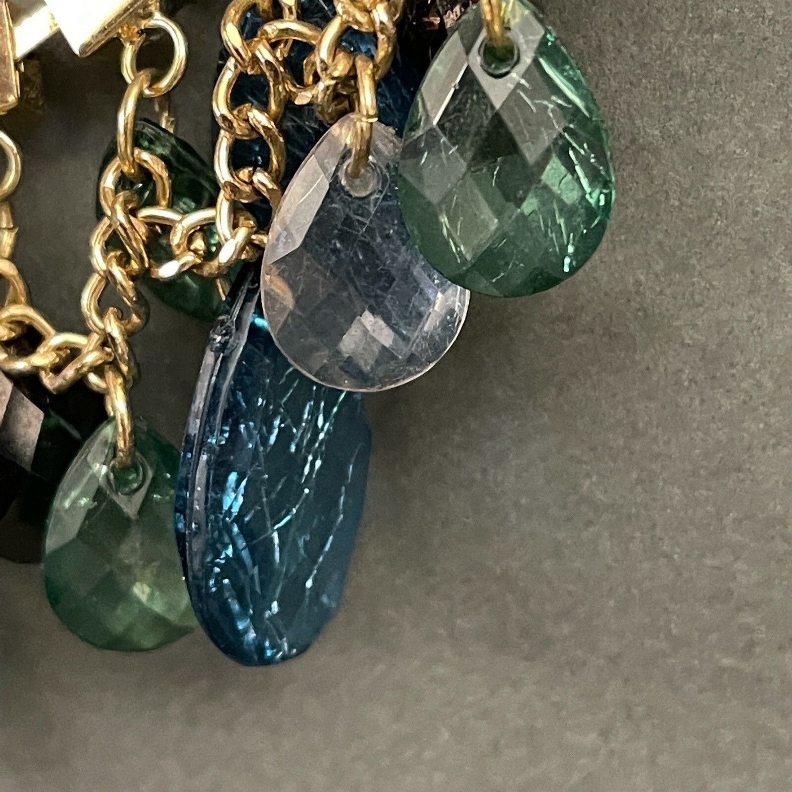 Blue Green Gold-tone Chain Statement Fashion Jewelry Necklace NWOT