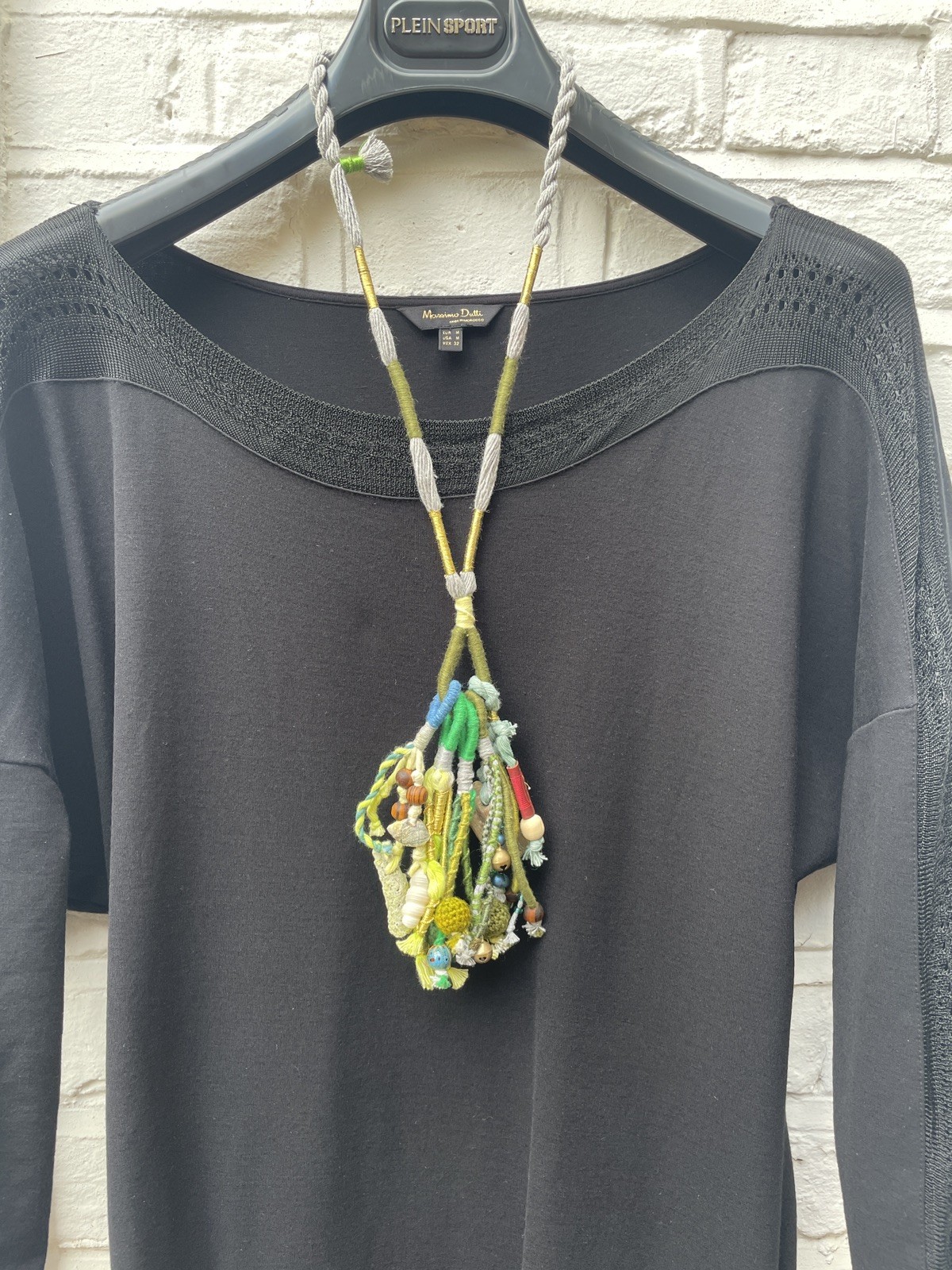OOaK Wearable Art Charm Handcrafted Textile Necklace Mixed Media Boho Green