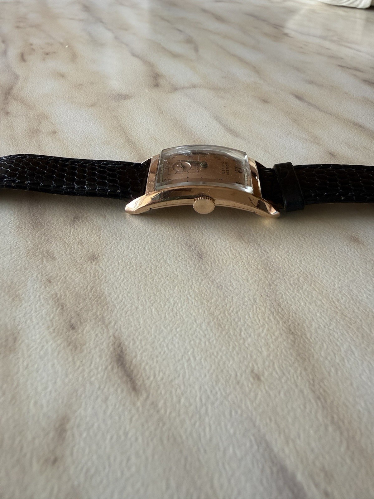 Gruen Curvex Precision Rectangular 14k Rose Gold. Rare and Shaped