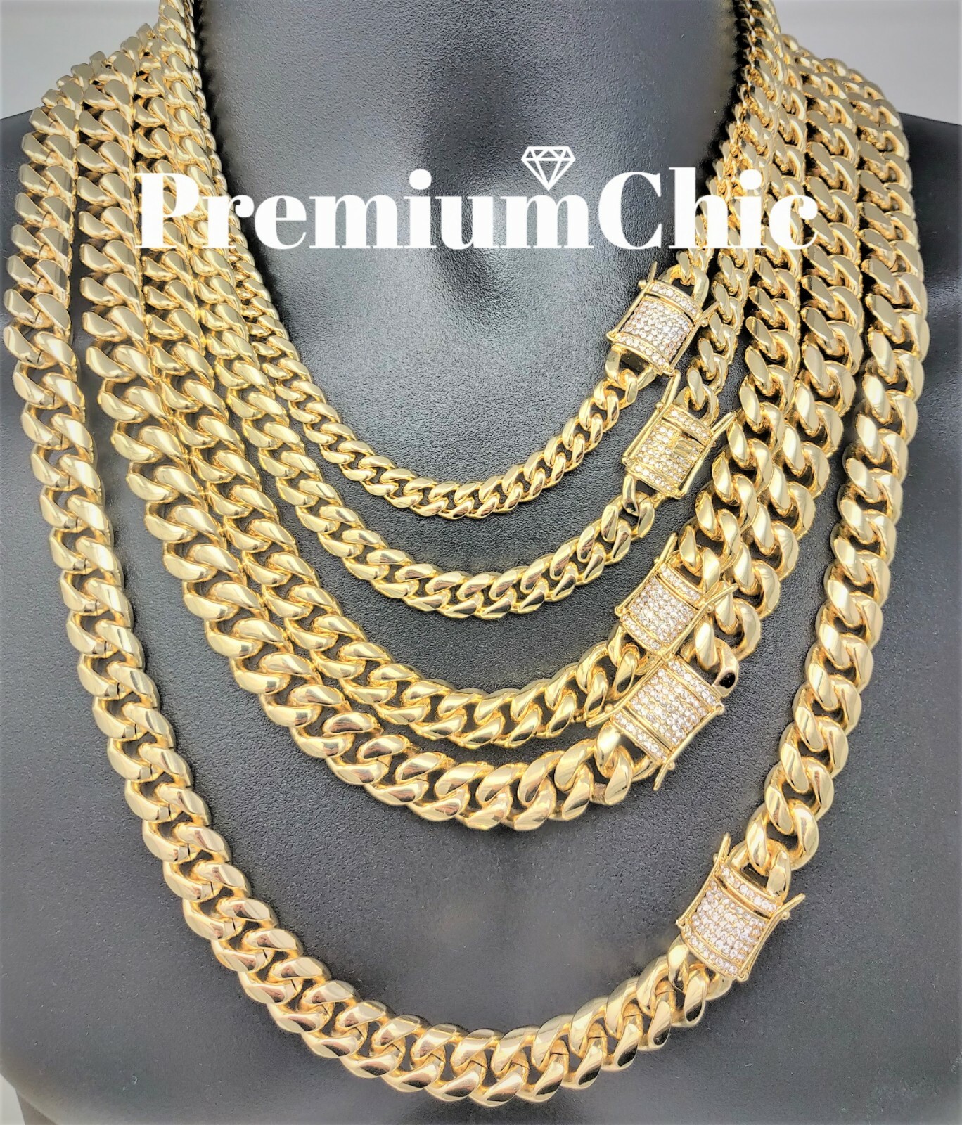 Mens Miami Cuban Link Chain HEAVY 14k 18K Gold Plated Stainless Steel Hip Hop