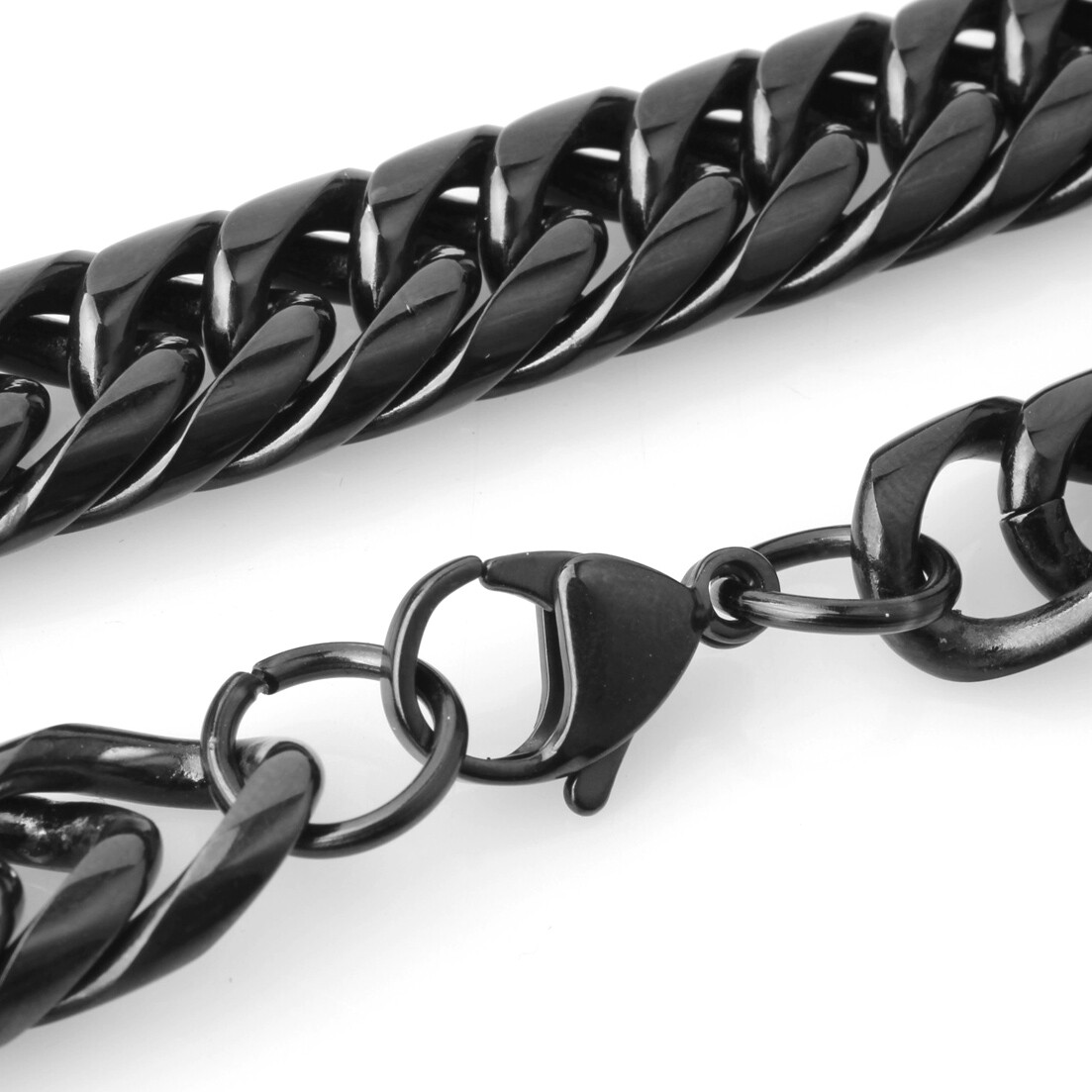 9/11/13/16/20mm Mens Cuban Curb Black Necklace Stainless Steel Link Chain 7″-40″