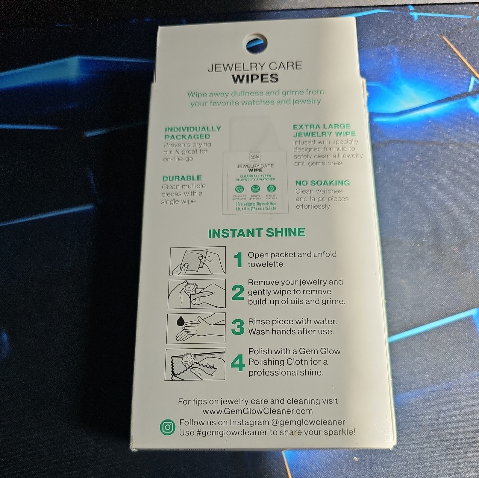 Gem Glow Jewelry & Watch Cleansing Wipes 5″ x 6″ 10 Individually Packaged Wipes