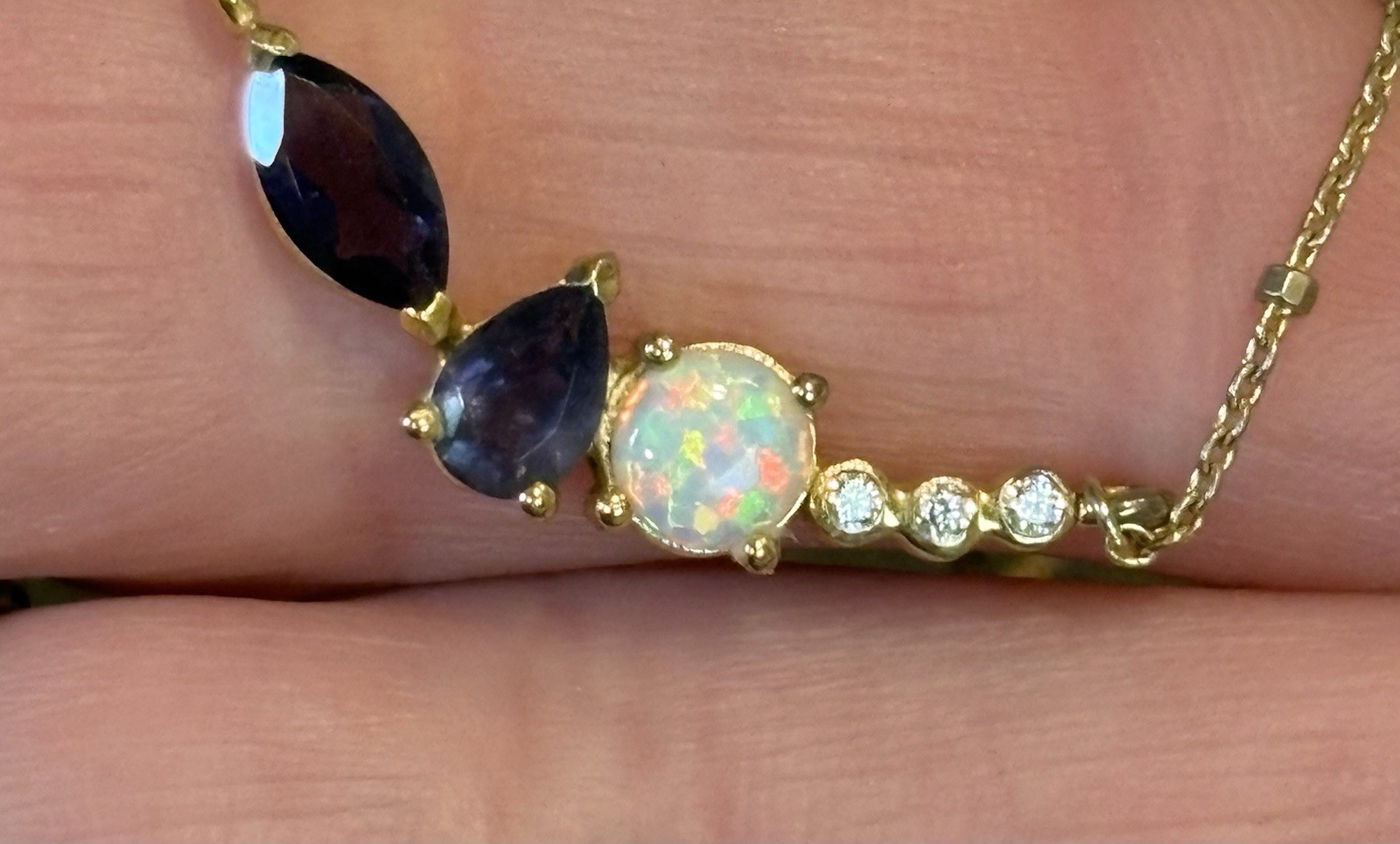 Vermeil Gold 925 Sterling Silver White Ethipion Lab Opal CZ Necklace Dainty