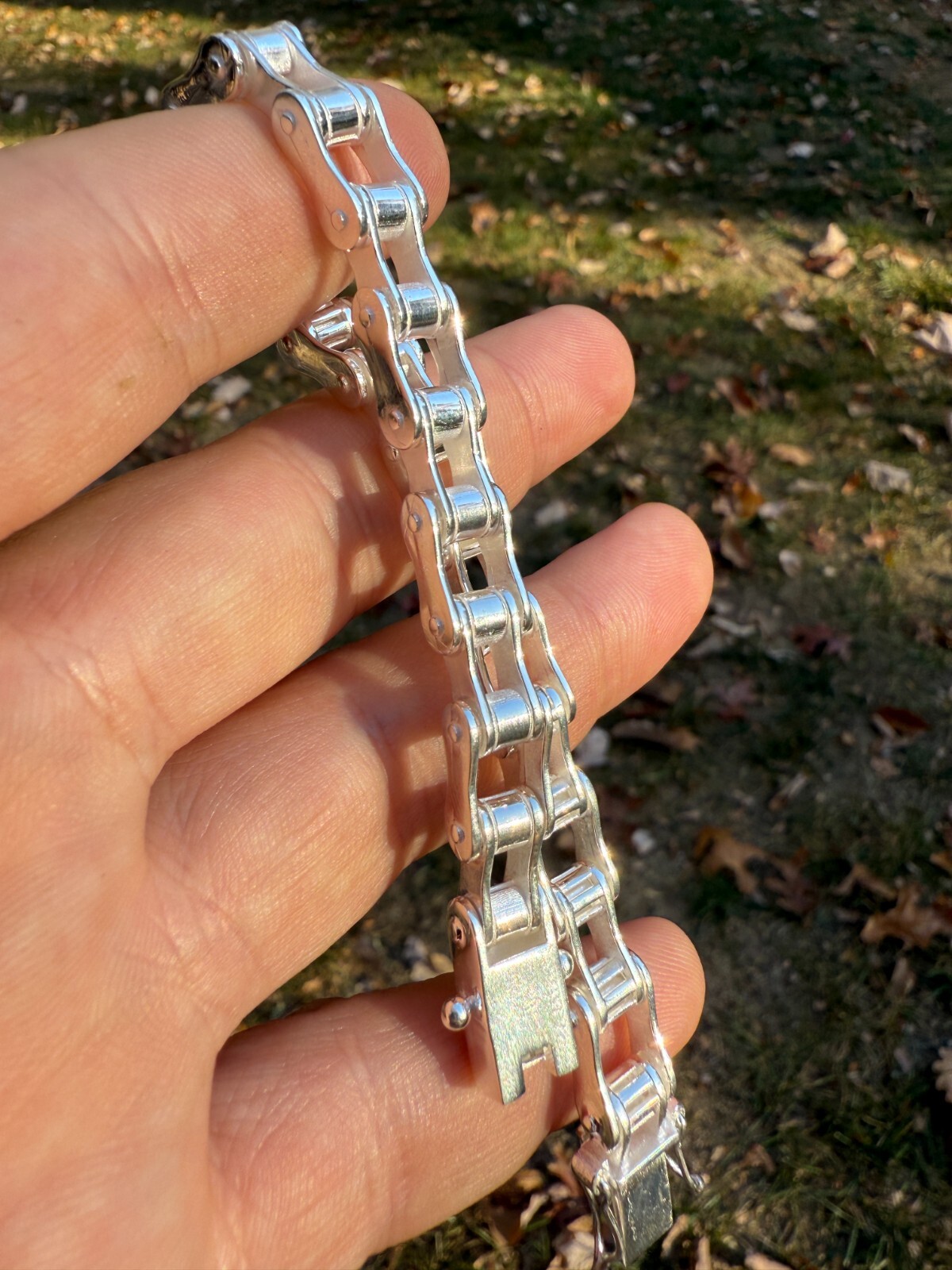 Bicycle Link Bracelet Real 925 Silver Handmade 9mm Bike Motorcycle Custom Chain