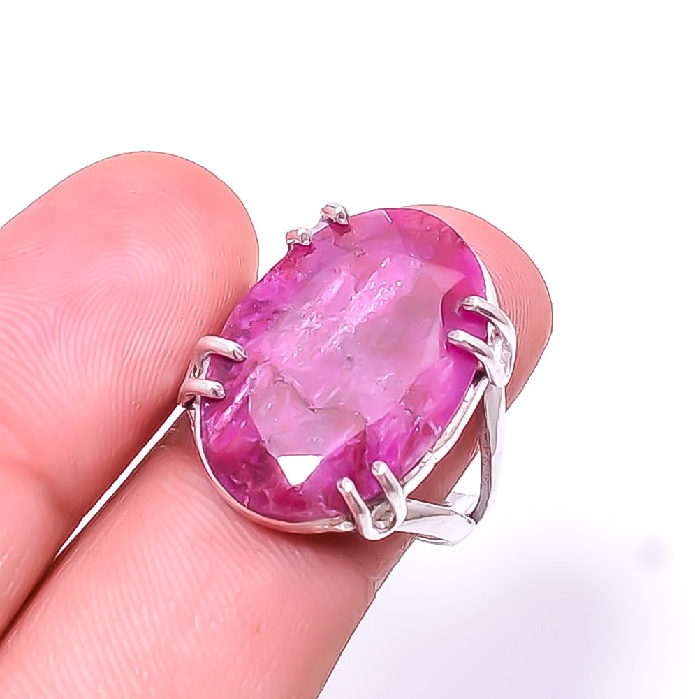 Ruby -Dyed Quartz Simulated 925 Sterling Silver Ring s.8.5, Christmas Gift