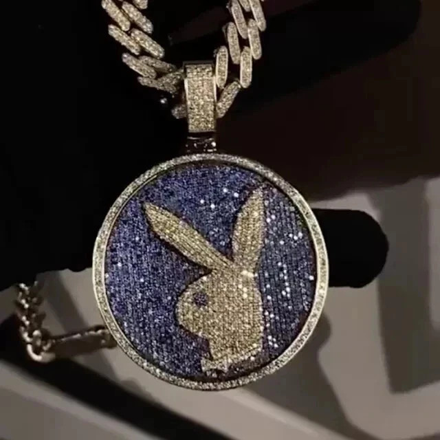 2Ct Round Lab Created Diamond Men’s Playboy Pendant 14k Two Tone Gold Plated