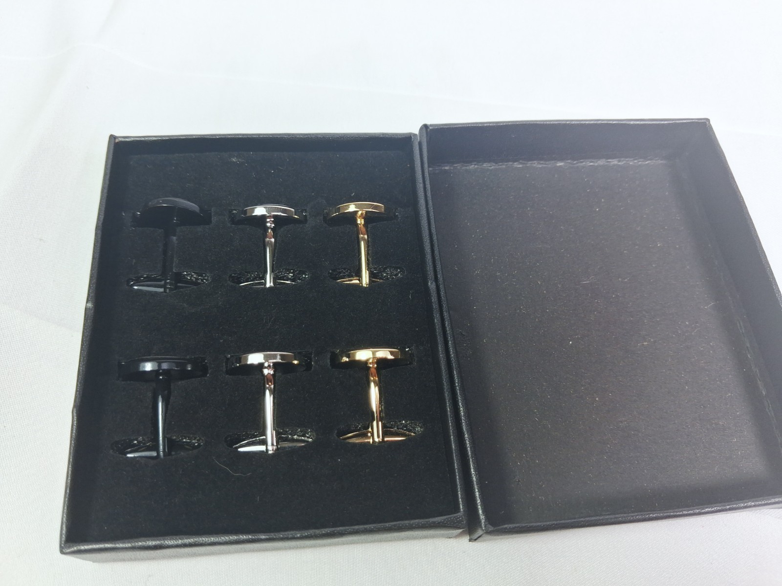 6 Pc Monogram Letter M Cufflinks Set Black Silver Gold Tone Round Cuff Links