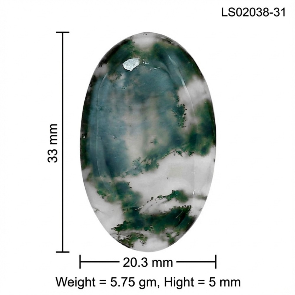 Natural Green Moss Agate 33×20.3×5 mm Oval Shape Polished Gemstone LS02038-31