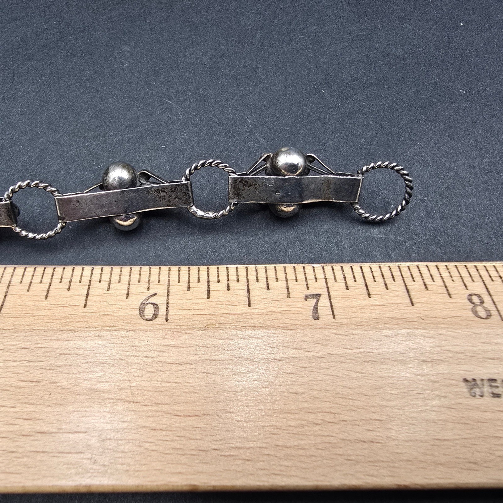 Vintage Mexican Sterling Silver 925 Turquoise Link Bracelet Mexico 7.25in