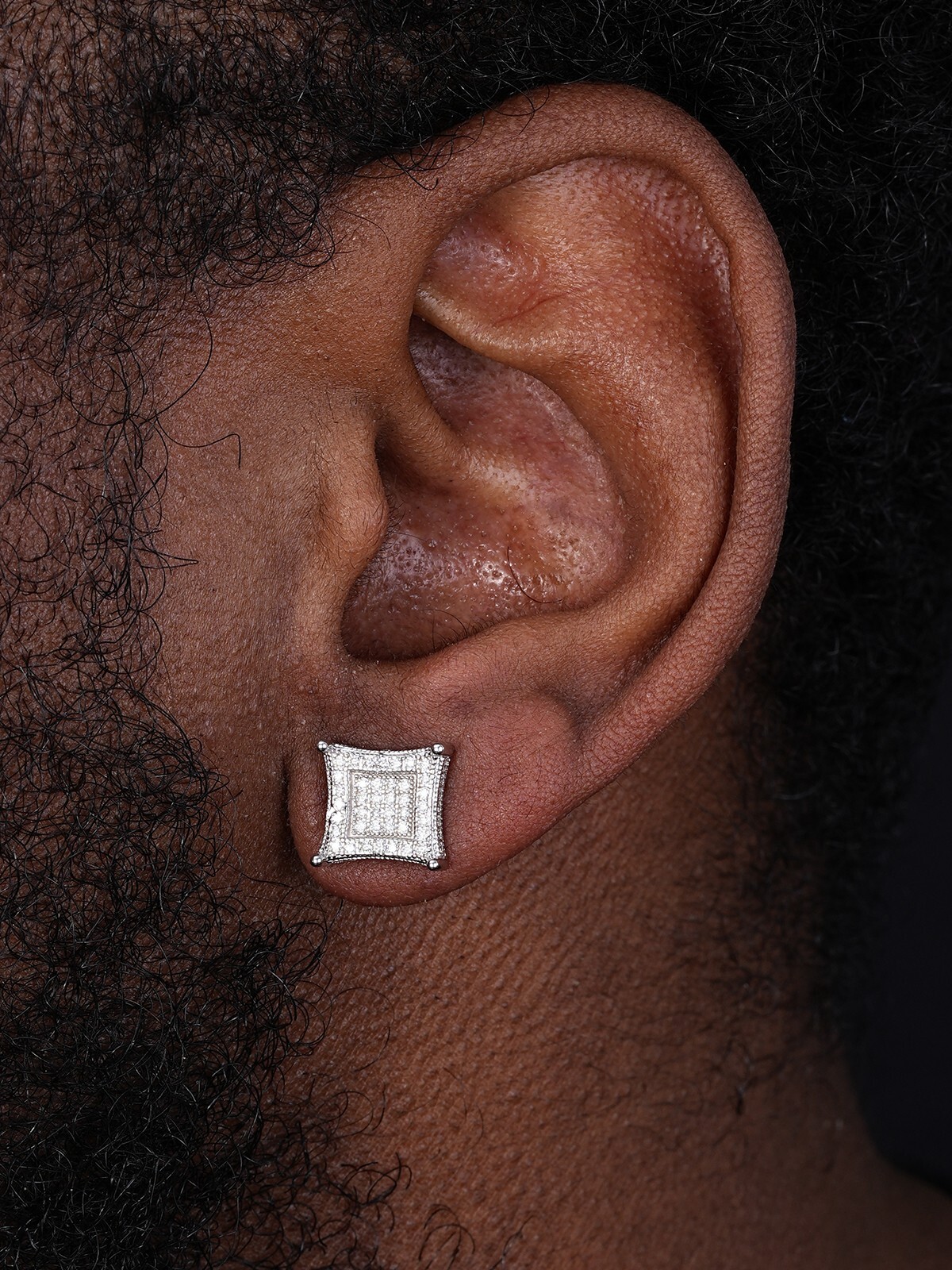 Mens Real 925 Solid Sterling Silver Kite CZ Hip Hop Iced Square Earrings 11mm
