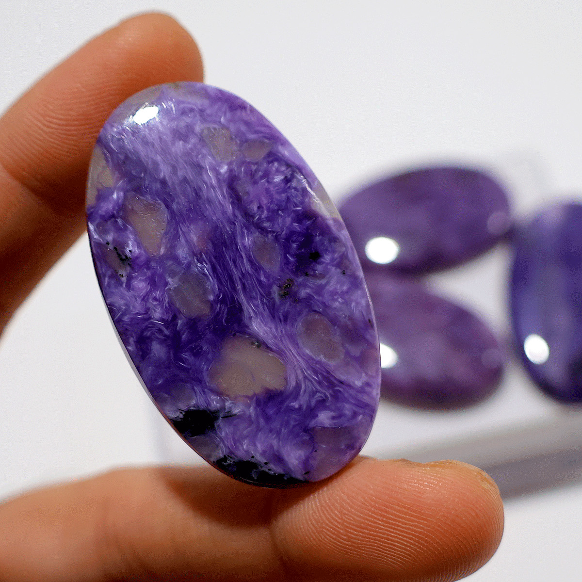 Swirling Violet~ 4 PC Natural Charoite 37mm-48mm Hi-Grade Cabochon Gemstones Lot