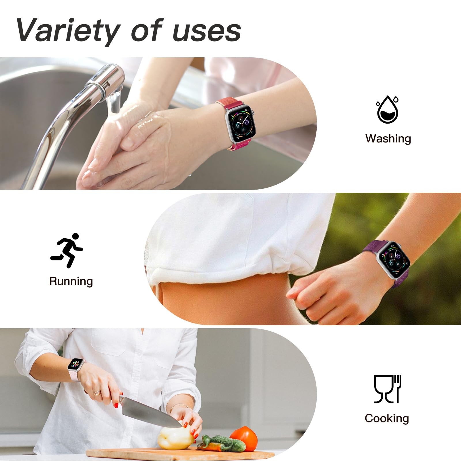6 Pack Nylon Sport Loop Bands for Apple Watch 38mm-49mm Soft Adjustable Straps