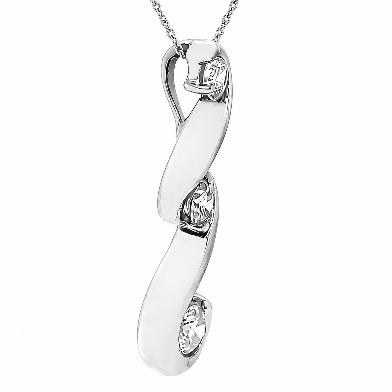 Natural Diamond Three Stone Pendant Cocktail Necklace – 14K White Gold