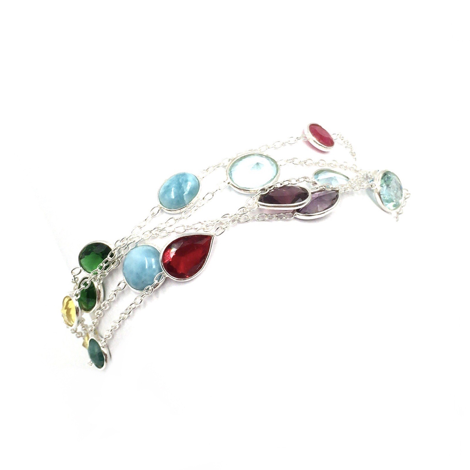 925 Silver Bracelet 17-19cm Colourful Gemstones Multicolour Jewellery Larimar Blue Red