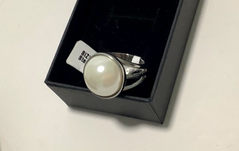 Stainless Steel Faux Pearl Cabochon Style Ring**Nice Ring**