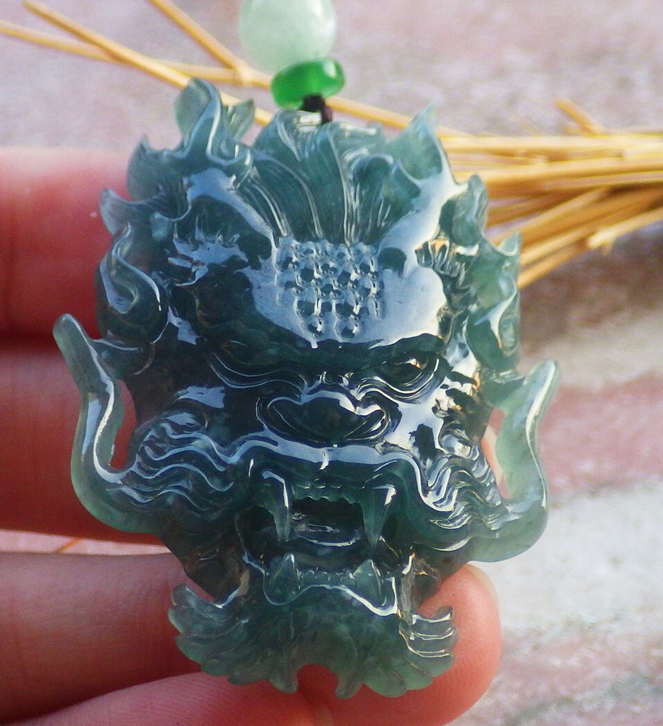 Certified Green Natural 100% A JADE JADEITE PENDANT Dragon Head 龙头 114210 TS