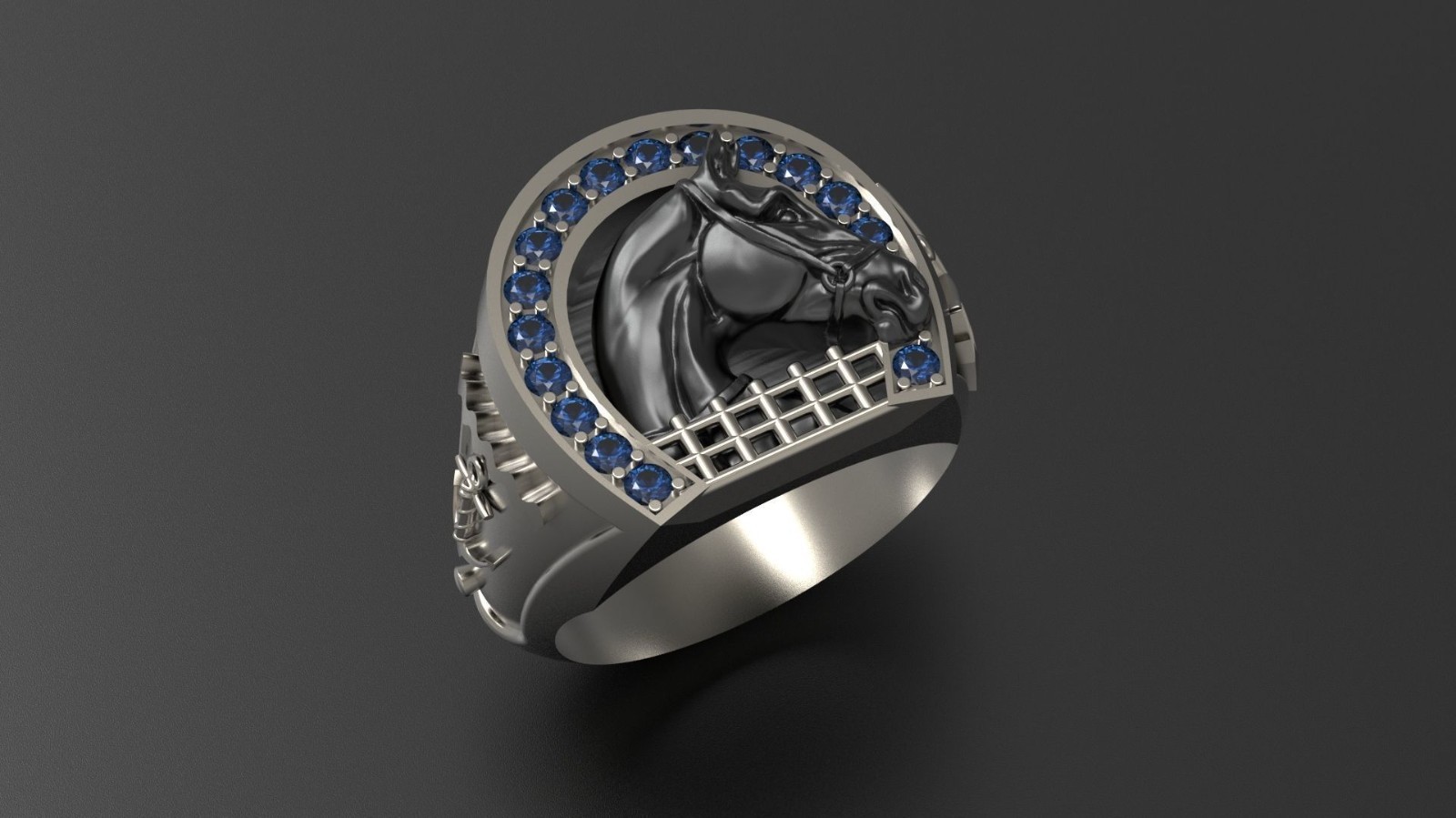 Oxidized Men’s Horseshoe & Horse Gothic Punk 925Sterling Silver Statement Rings