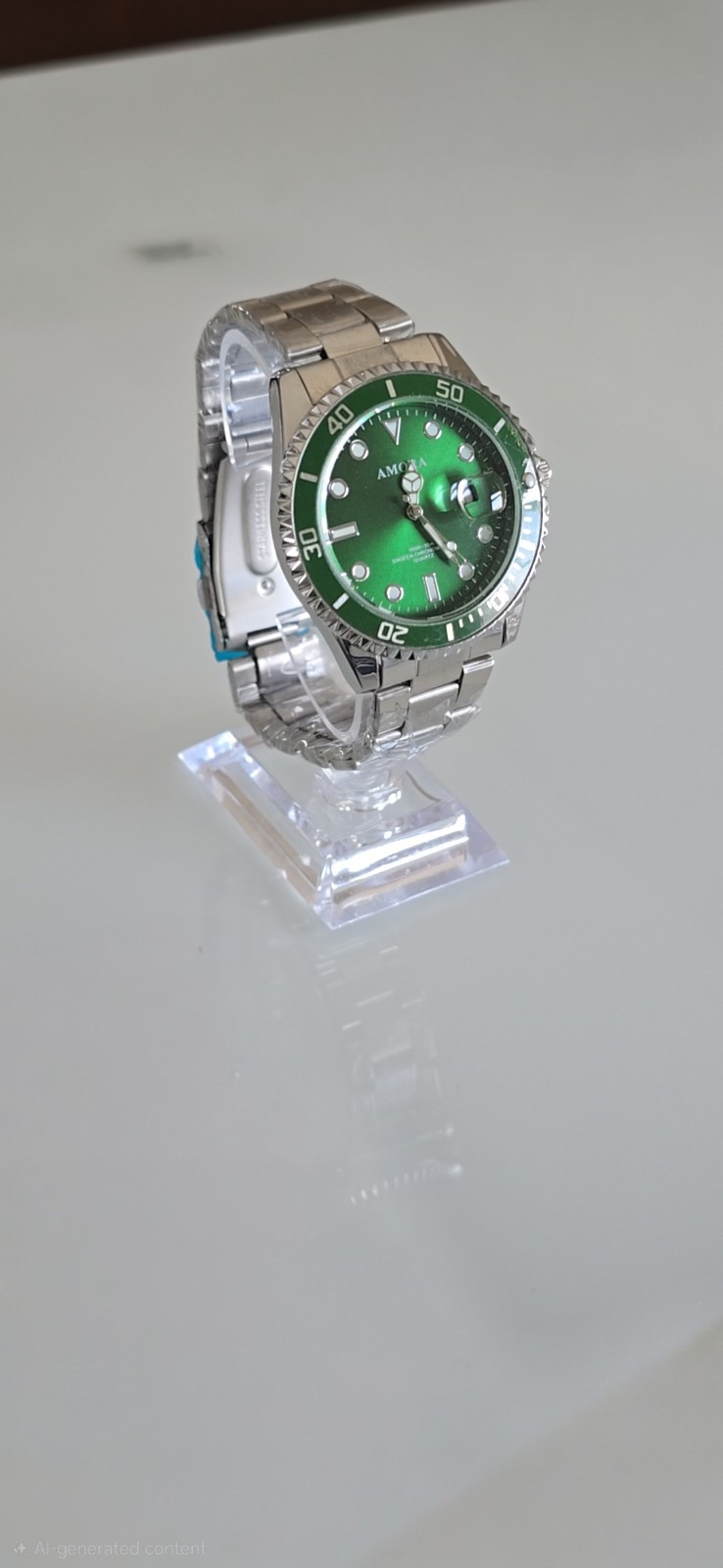 Men’s Green Dial Stainless Steel Diver Style Watch Date Quartz Luxury Sport…