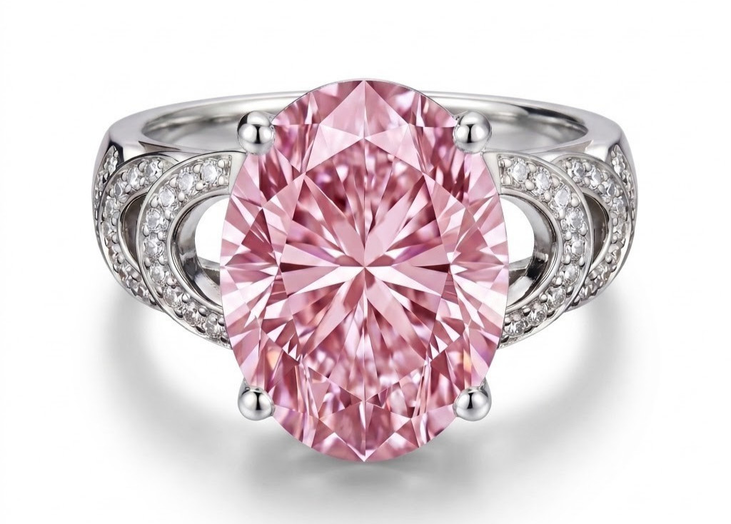 RARE 7.00 Ct Certified Oval Cut Pink Natural Diamond Ring White Gold Finish