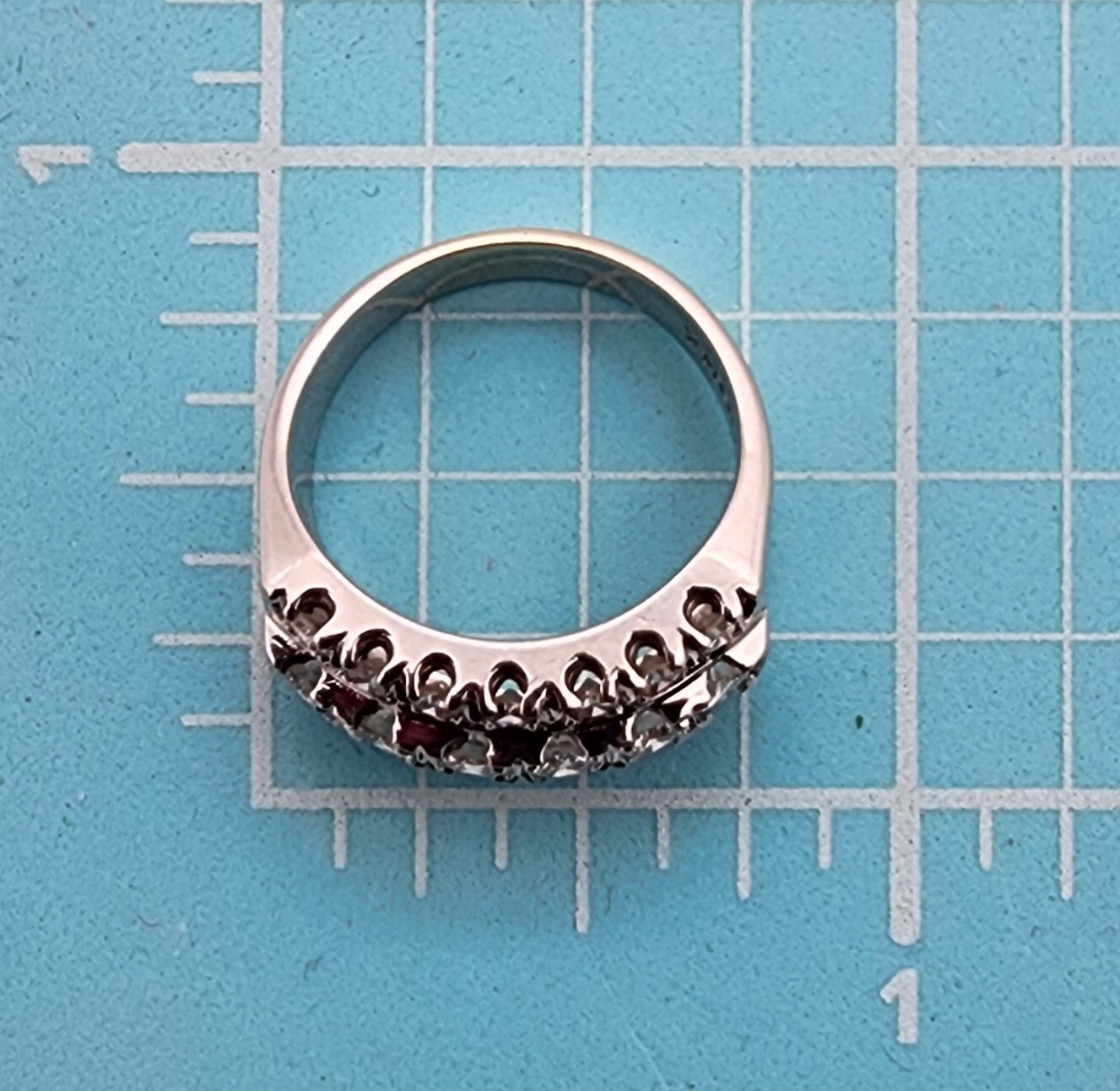 14k .585 White Gold Diamond 1.04 ctw 3 Row Ring Sz 5.25 Ring Au 2357