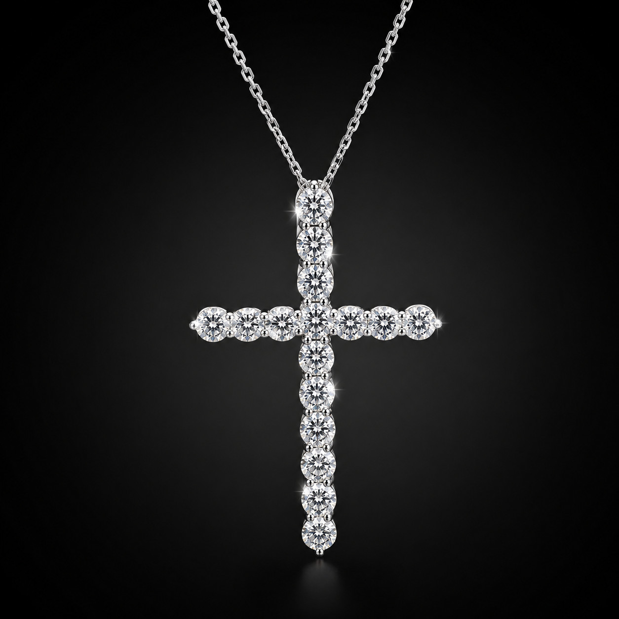 2.20 CTW Lab Grown Diamond Cross Pendant Necklace 3mm Round EF VS
