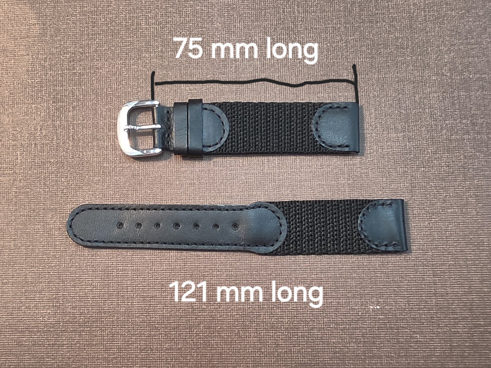 Vintage NOS Swiss Army Style 18mm Black Stitched Leather & Nylon Watch Band