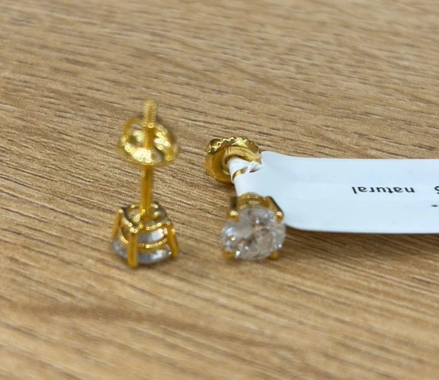 1.06Ct Round Cut Natural Diamond Daily Wear Stud Screw Earrings 14K Yellow Gold