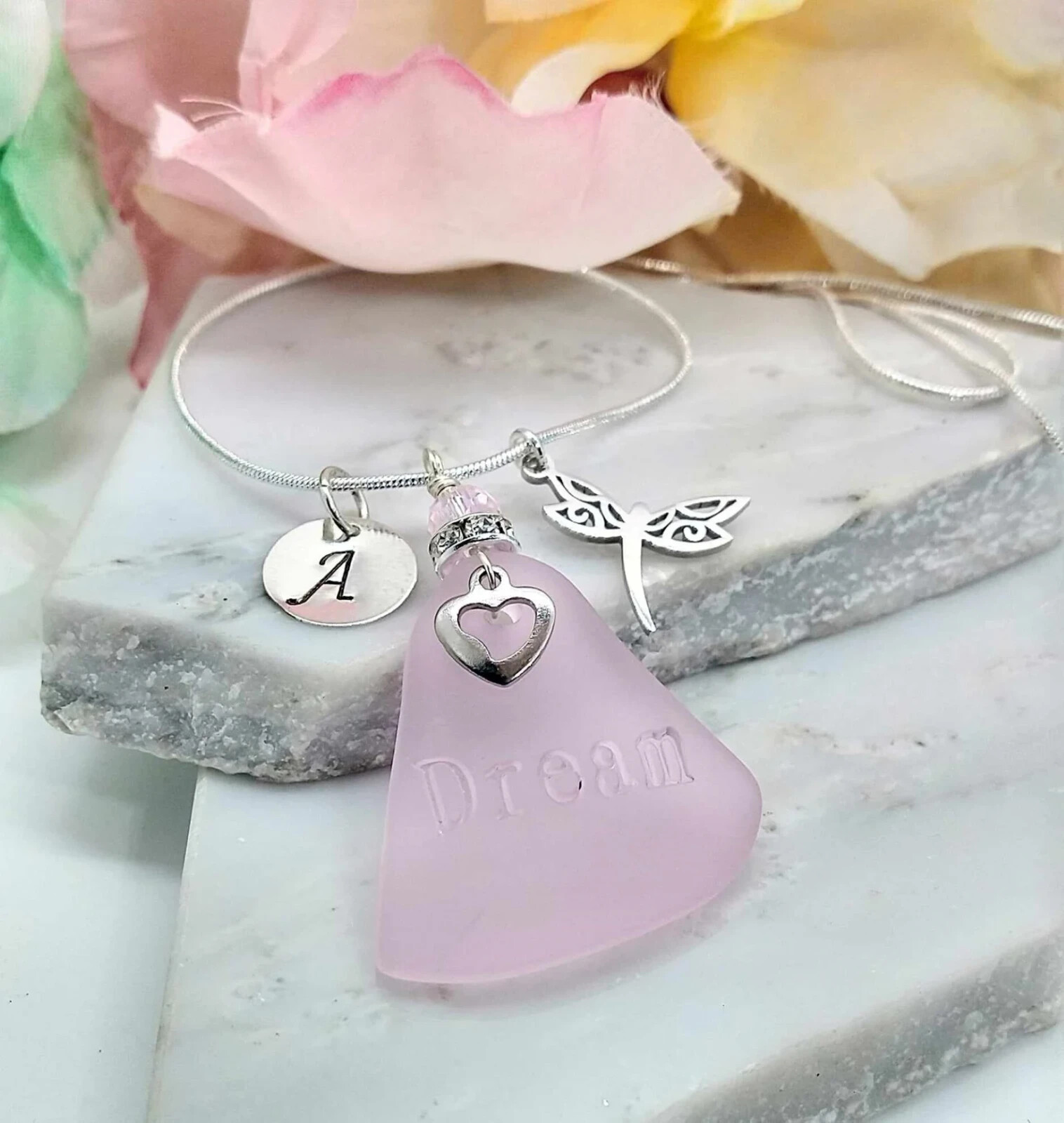 Personalized Sea Glass Inspirational Necklace Customizeable Beach Jewelry Gift