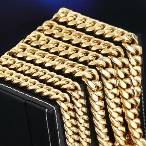 24inch Solid 14K Gold Plated Hip Hop Men’s Heavy Miami Cuban Link Chain Bracelet