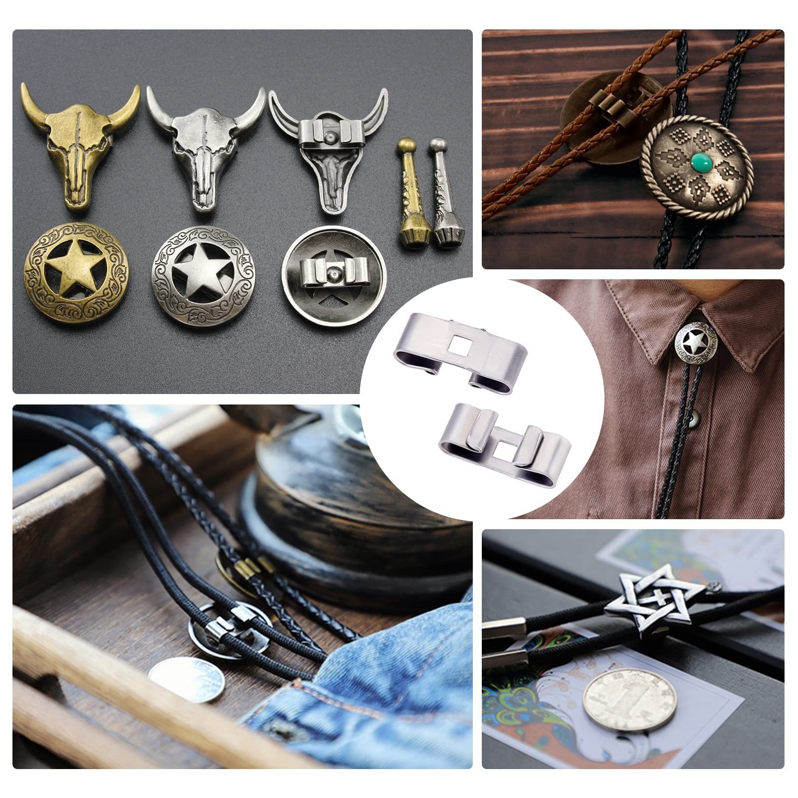 CHGCRAFT 100Pcs Bolo Tie Slides Clasp Blank Bolo Tie Slides Low Profile Slide…