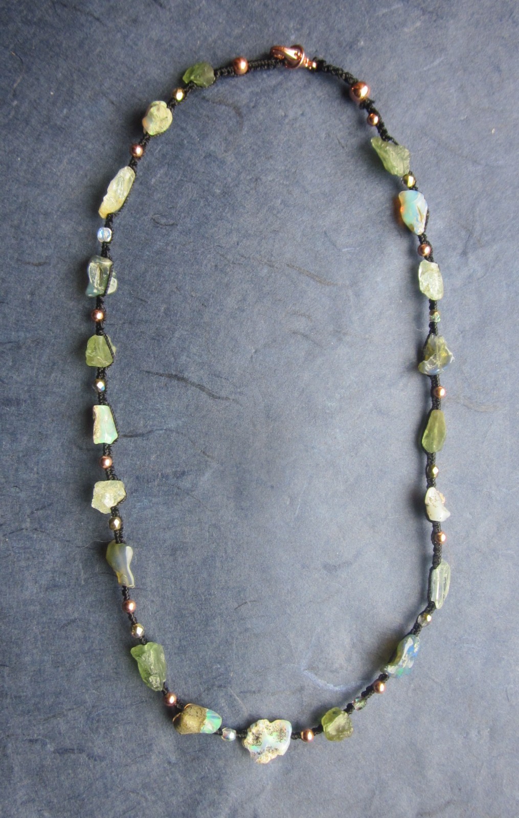 Necklace Black Ethiopian Fire Welo Opal Apatite Aquamarine Copper Raw Heals GIFT