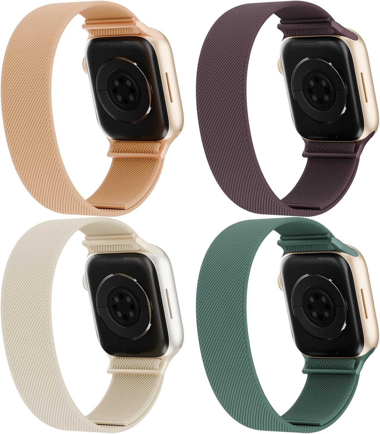 4 Pack Water-Resistant Stretchy Nylon Apple Watch Bands 38mm-49mm for All Series